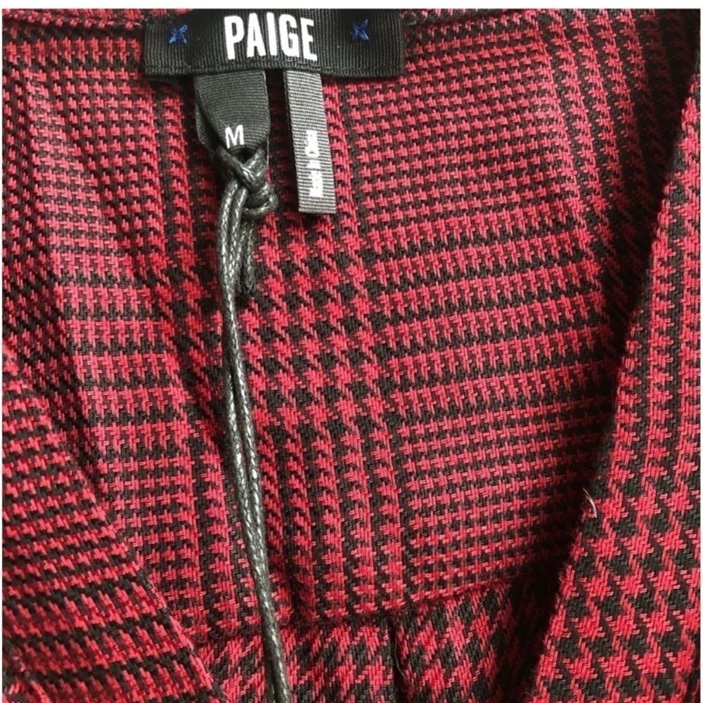 New PAIGE Isabelle Dress Rumba Red houndstooth Check Raw Ruffle button down - Picture 8 of 8